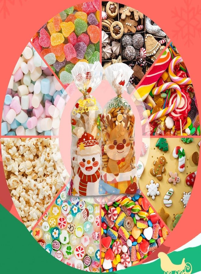 QIHOMPIB 100 PCS Christmas Cellophane Treat Bags(5x11 Inch with Tie, Plastic Christmas Bags for Candy Goodie Goody Cookie Gift Wrap Xmas Santa Pouches Frozen Winter Holiday Party Favors Supplies Decorations - Image 4