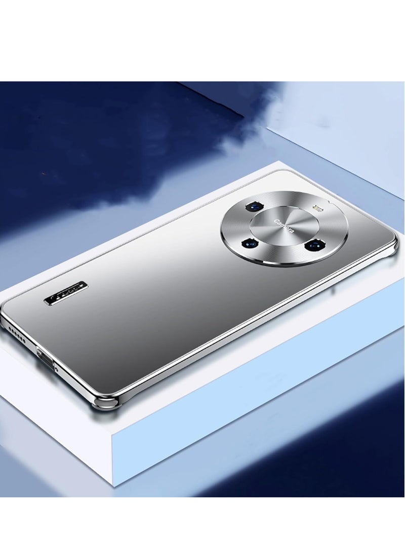 SYOSI جراب هاتف لهاتف Huawei MATE 60 PRO، إطار من الألومنيوم بالكامل + ظهر من الأكريليك + حلقة عدسة من الألومنيوم، جراب هاتف رفيع، وسادة هوائية مضادة للسقوط، غطاء حماية للهاتف الخلوي مقاوم للخدش لهاتف Mate 60 Pro فضي  - Image 3