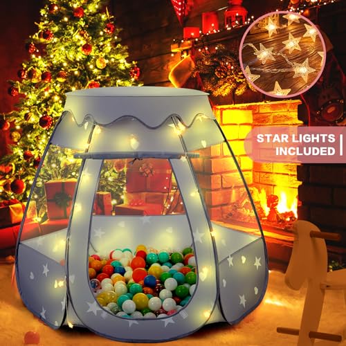GeerWest Baby Ball Pit for Toddler with Star Lights Pop Up Princess Play Tent for Kids Indoor Outdoor Baby Girl Toys Birthday Gifts NO Balls Gray Tent - Image 5