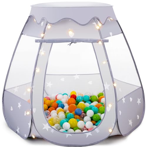GeerWest Baby Ball Pit for Toddler with Star Lights Pop Up Princess Play Tent for Kids Indoor Outdoor Baby Girl Toys Birthday Gifts NO Balls Gray Tent - Image 1
