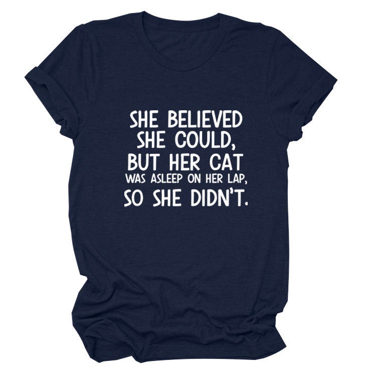 She Believed She C Letter Printed Loose T-Shirt Versatile and Comfortable Short Sleeves - Image 1