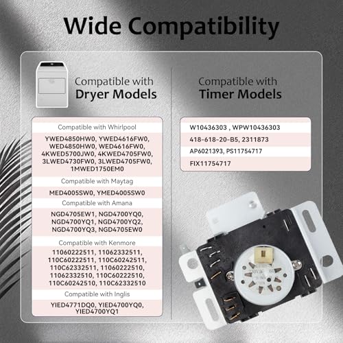 suplife WPW10436303 W10436303 Dryer Timer Compatible with Whirlpool, Maytag, Amana, WED4616FW0, WED4850HW0, 4KWED5700JW0, OEM 230V Dryer Timer Replacement for 418-618-20-B5, PS11754717, 60Hz, 2-Year Warranty - Image 2