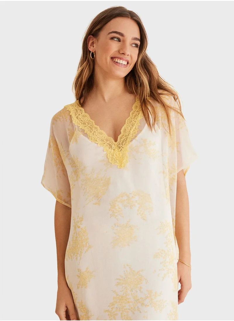women'secret Yellow Chiffon Kaftan Dress