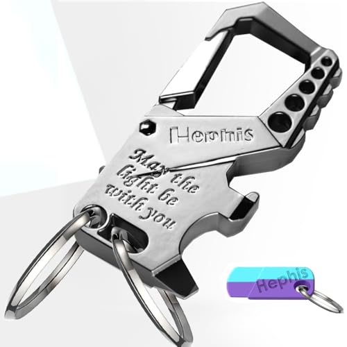 Hephis Skull Heavy Duty Key Chains with LightsBottle OpenerScrewdriverCarabiner Car Key Chains for Men and WomenSilver - Image 1