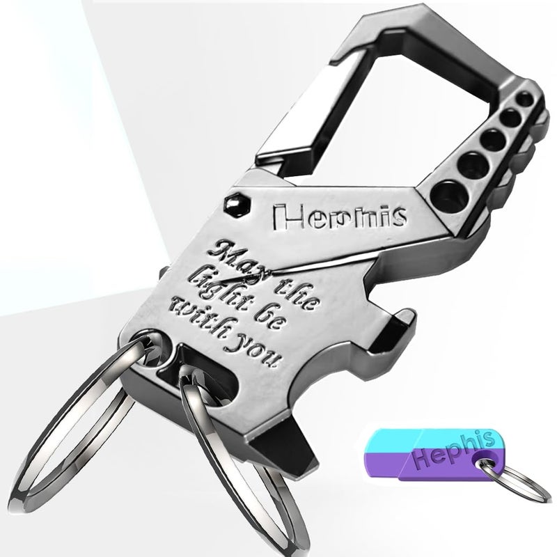 Hephis Skull Heavy Duty Key Chains with LightsBottle OpenerScrewdriverCarabiner Car Key Chains for Men and WomenSilver - Image 3
