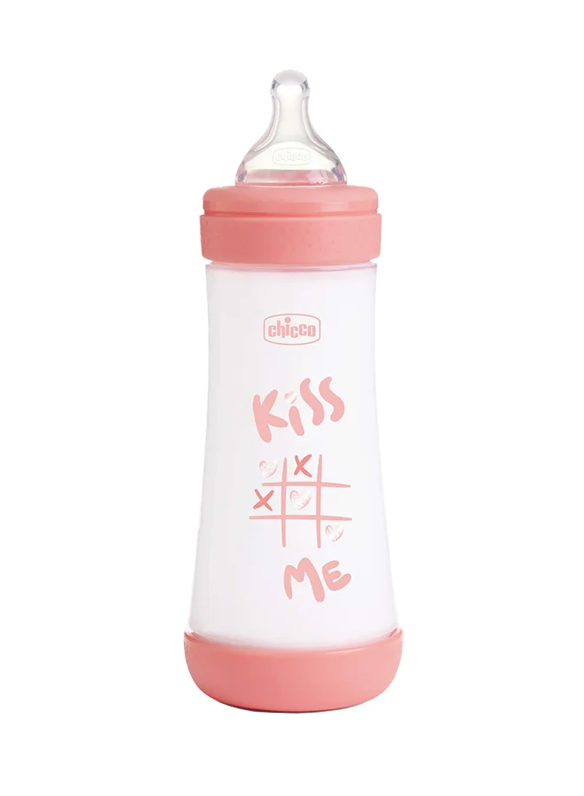 Chicco Perfect 5 Feeding Bottle 300ml Fast Flow 4m+ Silicone, Pink