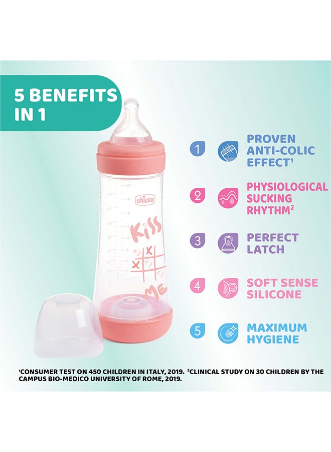 Chicco Perfect 5 Feeding Bottle 300ml Fast Flow 4m+ Silicone, Pink - Image 3