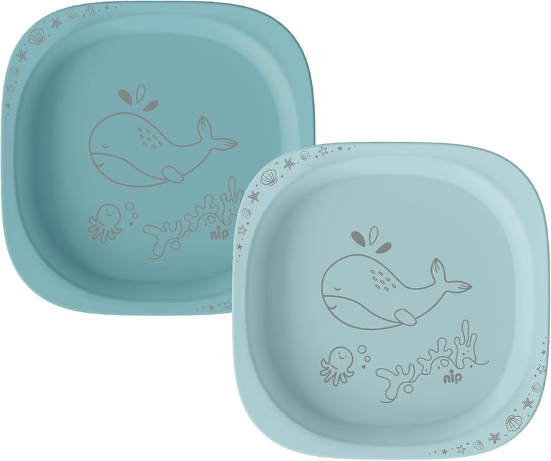 Green Eco Baby and Children's Plates, Microwave and Dishwasher Safe, Extra Flat & Perfect for Starting Foods, BPA-Free, Melamine Free, Sustainable, Set of 2, Animal Motif, Blue
