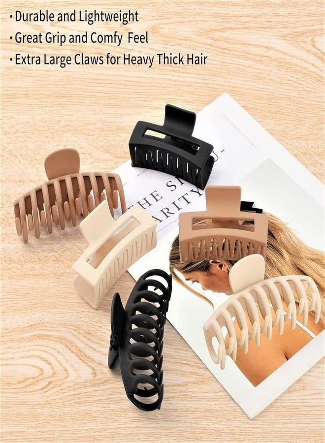 Minta 6pcs Big Hair Clips For Women Thick Hair Claw Clips Neutral Color Claw Clips Strong Banana Hair Clips Large Plastic Hair Clip For Girls Thin Curly Long Hair (Neutral) - Image 3