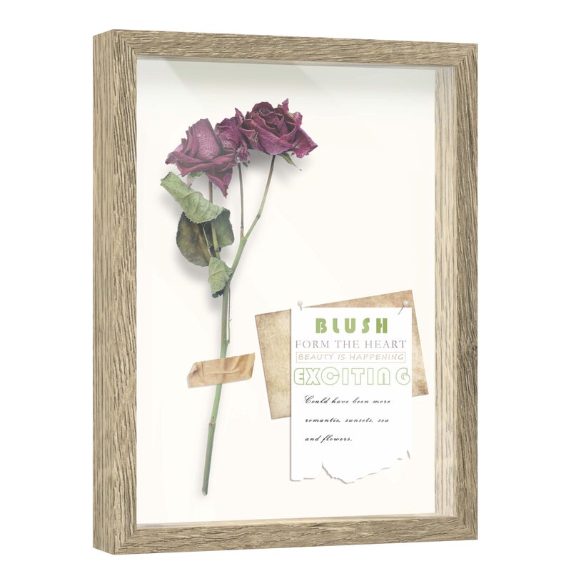 FrameWorks 12x16 Driftwood Wooden Shadow Box Frame - Soft Felt Back  Tempered Glass  and Included Elegant White Ball Push Pins - Image 1