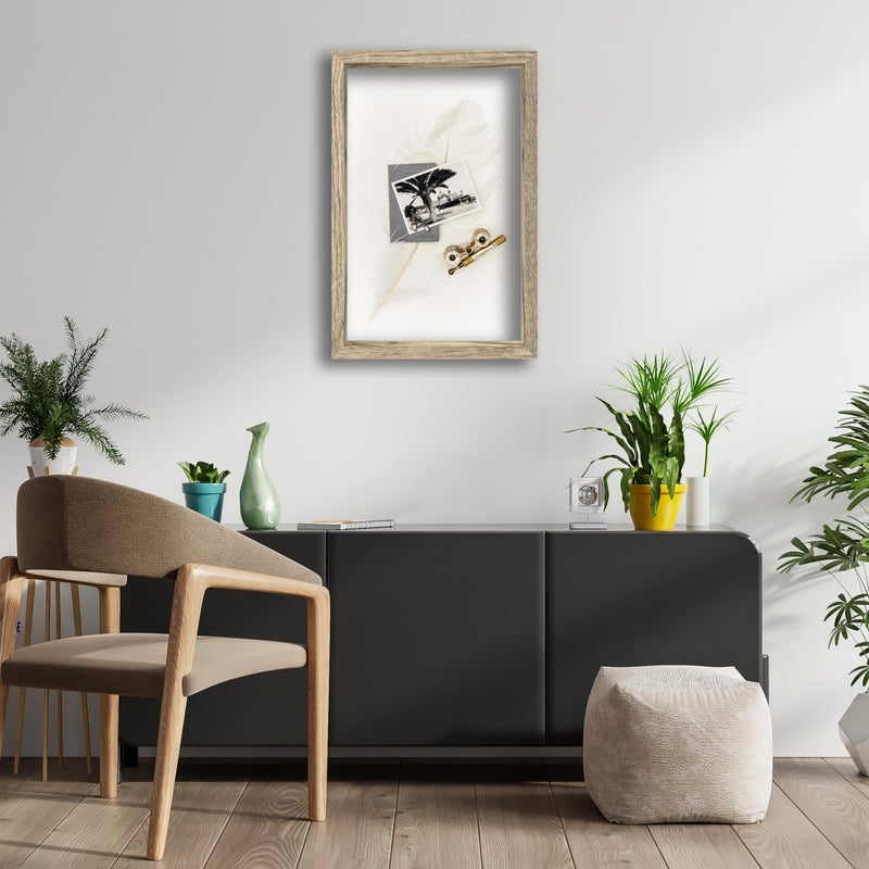 FrameWorks 12x16 Driftwood Wooden Shadow Box Frame - Soft Felt Back  Tempered Glass  and Included Elegant White Ball Push Pins - Image 5