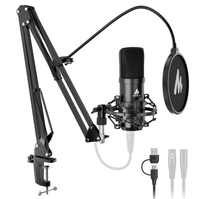 MAONO XLR/USB Condenser Microphone: 192kHz/24Bit Plug & Play PC Computer Podcast Cardioid Metal Mic Kit with Software, Professional Sound Chipset for Recording, Studio, Singing, YouTube A04 Gen2 - Image 1