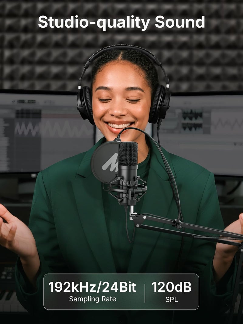 MAONO XLR/USB Condenser Microphone: 192kHz/24Bit Plug & Play PC Computer Podcast Cardioid Metal Mic Kit with Software, Professional Sound Chipset for Recording, Studio, Singing, YouTube A04 Gen2 - Image 4