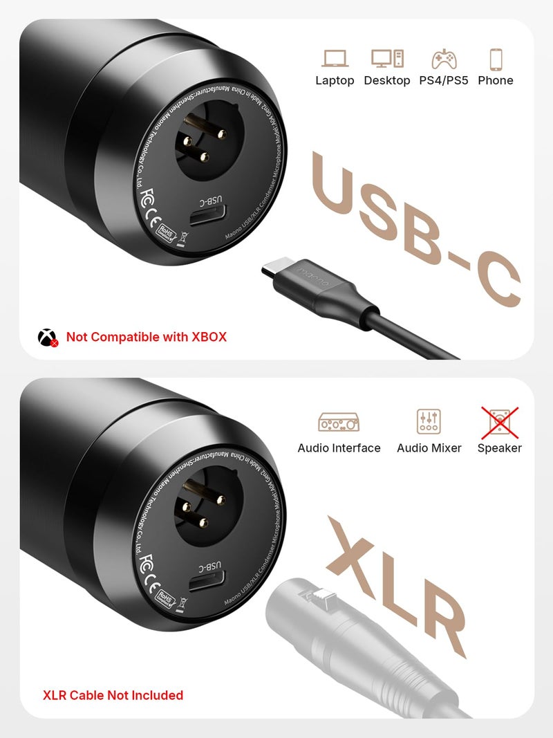 MAONO XLR/USB Condenser Microphone: 192kHz/24Bit Plug & Play PC Computer Podcast Cardioid Metal Mic Kit with Software, Professional Sound Chipset for Recording, Studio, Singing, YouTube A04 Gen2 - Image 3