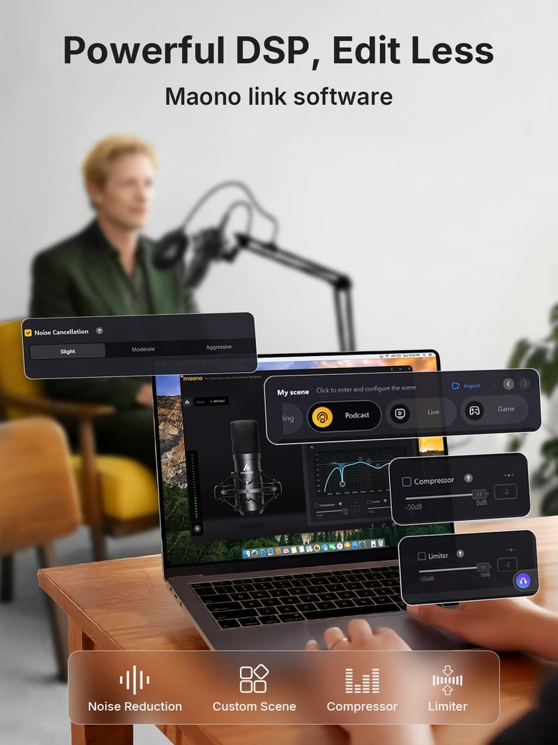 MAONO XLR/USB Condenser Microphone: 192kHz/24Bit Plug & Play PC Computer Podcast Cardioid Metal Mic Kit with Software, Professional Sound Chipset for Recording, Studio, Singing, YouTube A04 Gen2 - Image 5