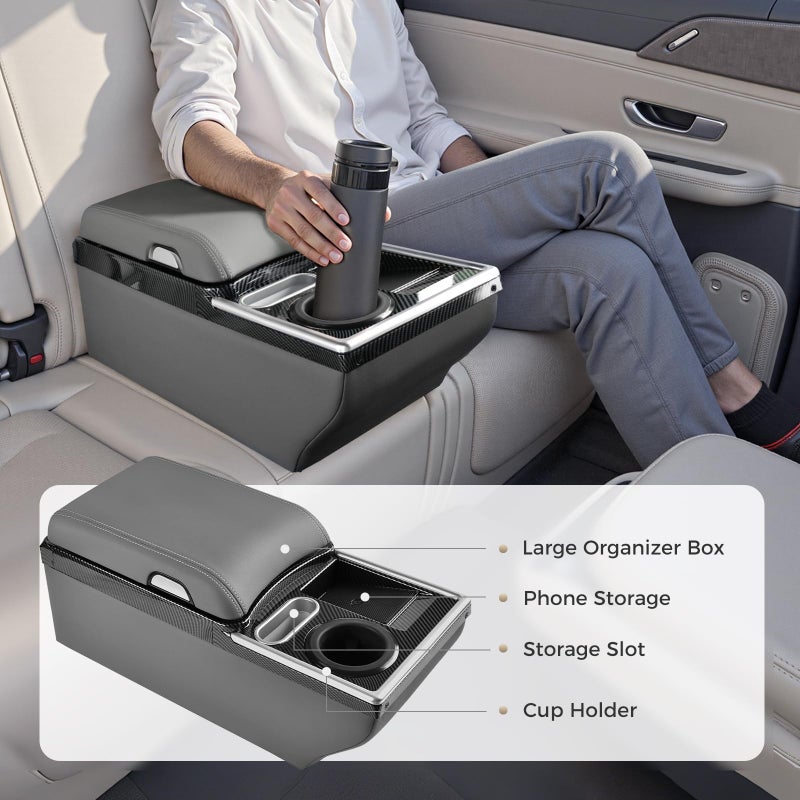 Coverado Center Console, Universal Bench Seat Center Console, Truck Back Seat Car Organizer with Cup Holder, Rear Central Car Armrest Box with Storage, Gray - Image 2