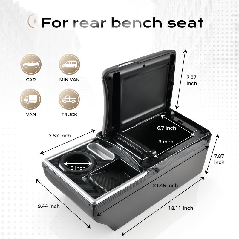 Coverado Center Console, Universal Bench Seat Center Console, Truck Back Seat Car Organizer with Cup Holder, Rear Central Car Armrest Box with Storage, Gray - Image 3