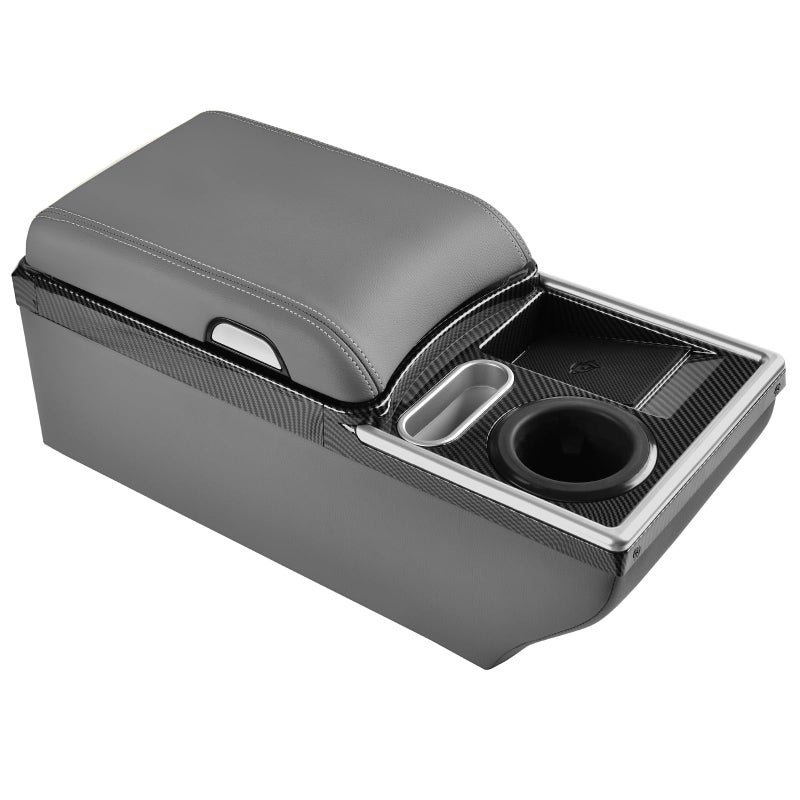 Coverado Center Console, Universal Bench Seat Center Console, Truck Back Seat Car Organizer with Cup Holder, Rear Central Car Armrest Box with Storage, Gray - Image 1