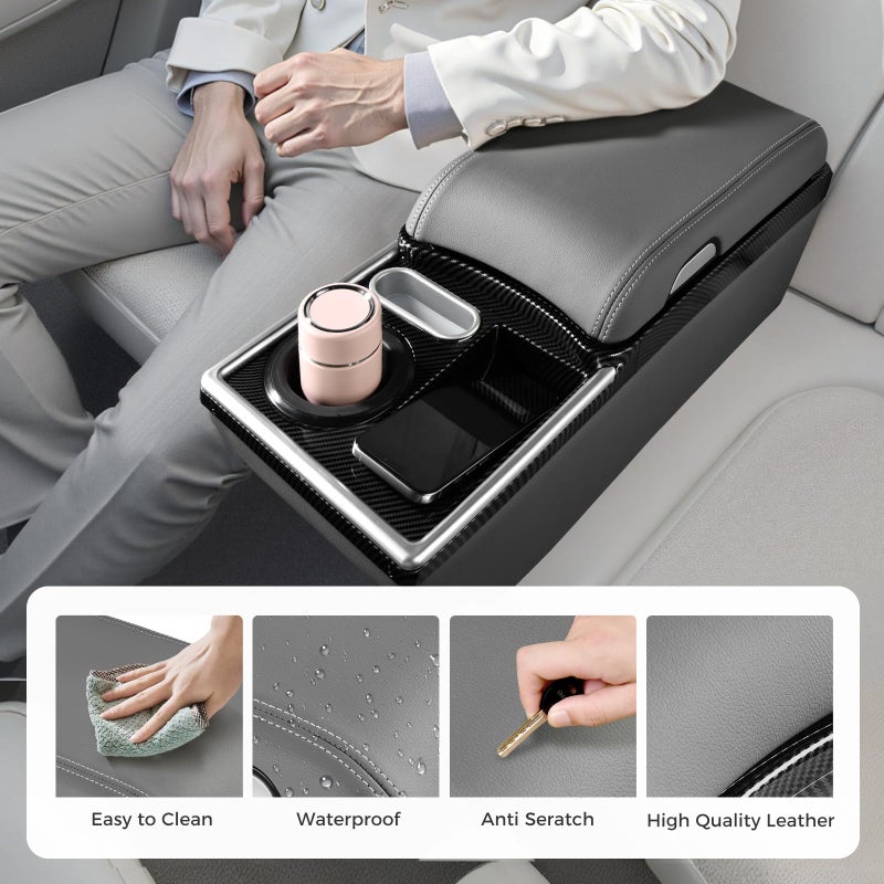 Coverado Center Console, Universal Bench Seat Center Console, Truck Back Seat Car Organizer with Cup Holder, Rear Central Car Armrest Box with Storage, Gray - Image 4