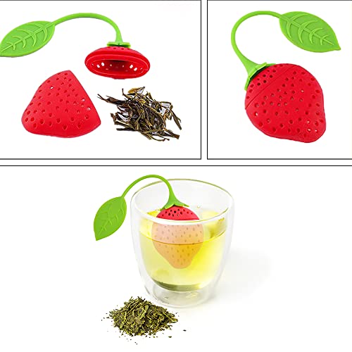 HMIEPRS 8PC Silicone Tea Strainers for Loose Tea, Cute Strawberry Shape Tea Infuser Set, Tea Ball Strainer Tea Filters for Loosing Leaf, Gripping Ice Cube, Sugar (8PC, Strawberry Shape) - Image 4