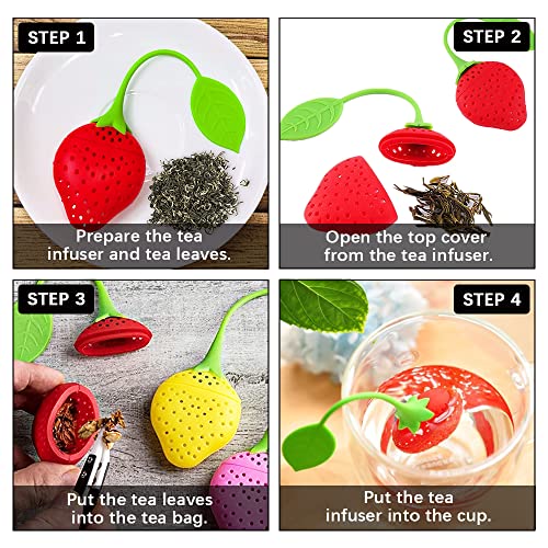 HMIEPRS 8PC Silicone Tea Strainers for Loose Tea, Cute Strawberry Shape Tea Infuser Set, Tea Ball Strainer Tea Filters for Loosing Leaf, Gripping Ice Cube, Sugar (8PC, Strawberry Shape) - Image 3
