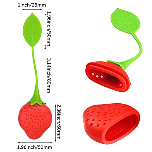 HMIEPRS 8PC Silicone Tea Strainers for Loose Tea, Cute Strawberry Shape Tea Infuser Set, Tea Ball Strainer Tea Filters for Loosing Leaf, Gripping Ice Cube, Sugar (8PC, Strawberry Shape) - Image 2