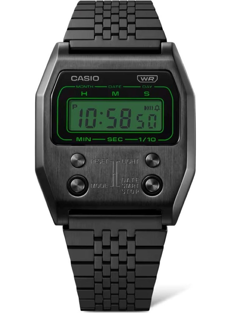 CASIO ساعة كاسيو نيو فينتاج رقمية ستانلس ستيل للجنسين كوارتز سوداء A-1100B-1DF - Image 2