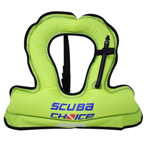 Scuba Choice Youth Kids Snorkel Vest - Neon Yellow/Blue Safety Floatation Aid, Up to 100 lbs, Adjustable Fit with Name Box & Anti-Ride-Up Strap, Easy Oral Inflator & Secure Crotch Strap - Image 1