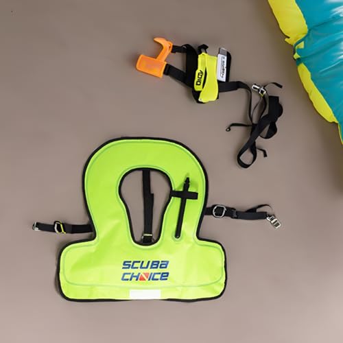 Scuba Choice Youth Kids Snorkel Vest - Neon Yellow/Blue Safety Floatation Aid, Up to 100 lbs, Adjustable Fit with Name Box & Anti-Ride-Up Strap, Easy Oral Inflator & Secure Crotch Strap - Image 4