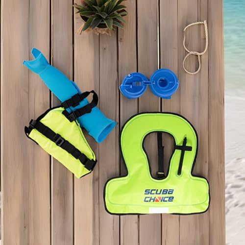 Scuba Choice Youth Kids Snorkel Vest - Neon Yellow/Blue Safety Floatation Aid, Up to 100 lbs, Adjustable Fit with Name Box & Anti-Ride-Up Strap, Easy Oral Inflator & Secure Crotch Strap - Image 3