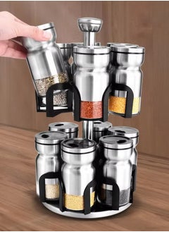 Spice Set With Rotating Stand - 12 Pcs - Stainless Steel