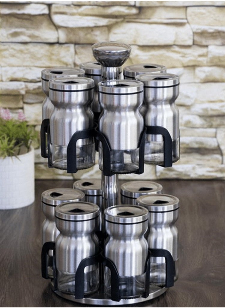 Generic - Spice Set With Rotating Stand - 12 Pcs - Stainless Steel - Image 1