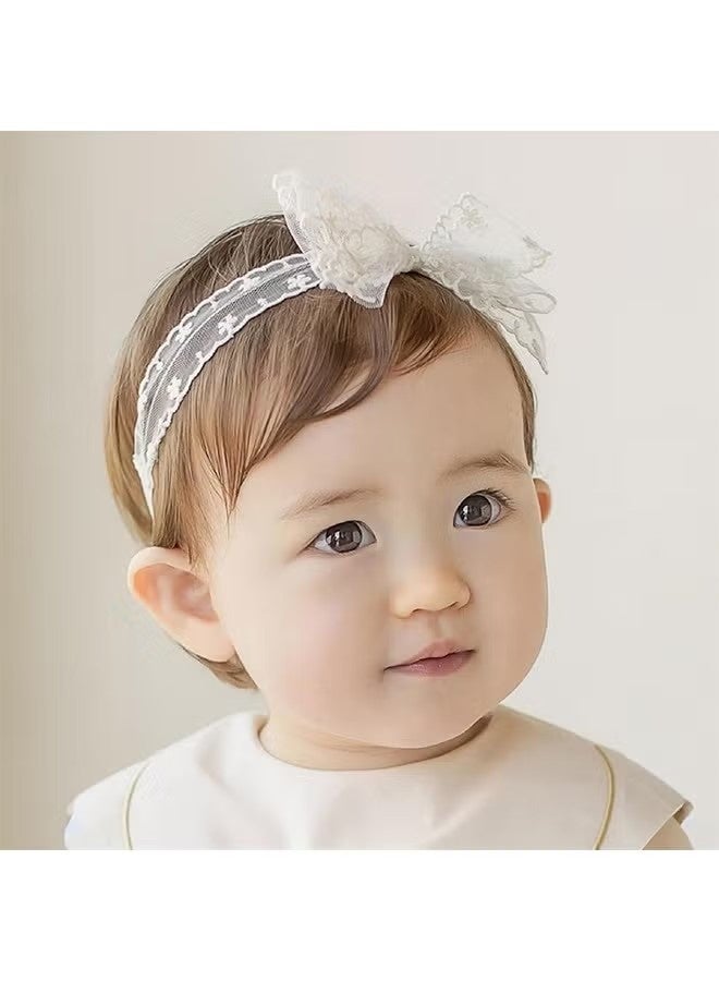 هابي دي عصابة رأس للأطفال البنات بفُيونكة ودانتيل، عصابة شعر ناعمة وردية لطيفة مع عقدة فراشة بيضاء للمواليد والرضع والأطفال لمناسبات المعمودية والحفلات وإكسسوارات الشعر - Image 4