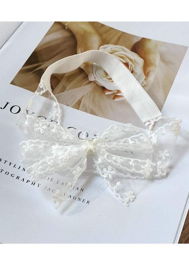 هابي دي عصابة رأس للأطفال البنات بفُيونكة ودانتيل، عصابة شعر ناعمة وردية لطيفة مع عقدة فراشة بيضاء للمواليد والرضع والأطفال لمناسبات المعمودية والحفلات وإكسسوارات الشعر - Image 3