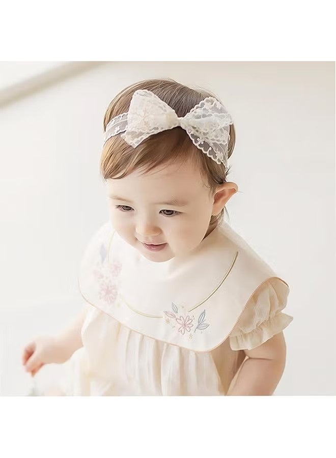 هابي دي عصابة رأس للأطفال البنات بفُيونكة ودانتيل، عصابة شعر ناعمة وردية لطيفة مع عقدة فراشة بيضاء للمواليد والرضع والأطفال لمناسبات المعمودية والحفلات وإكسسوارات الشعر - Image 5