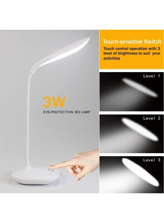 Desk Lamp, USB Portable Eye-Care LED Desk Lamp, 3 Levels Dimmer Suitable for Reading/Relaxation/Bed Rest, Night Light, Flexible Neck, Touch Sensitive Control Panel - Image 4