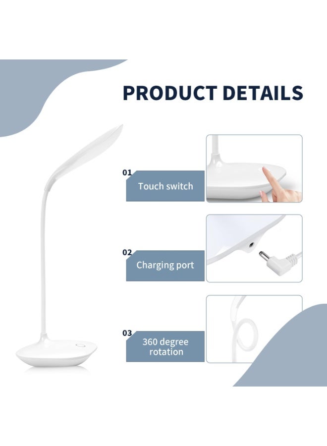 Desk Lamp, USB Portable Eye-Care LED Desk Lamp, 3 Levels Dimmer Suitable for Reading/Relaxation/Bed Rest, Night Light, Flexible Neck, Touch Sensitive Control Panel - Image 3