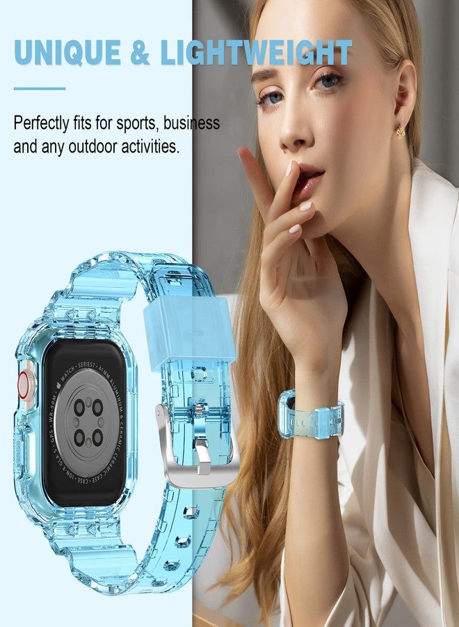 XYF Compatible for Crystal Clear Apple Watch Bands, 45mm 44mm 42mm Bumper Case for Men Women Jelly Sport Cover Strap for iWatch Ultra 3 2 Series 11 10 9 8 7 SE 6 5 4 3 (ClearBlue, 42/44/45) - Image 5