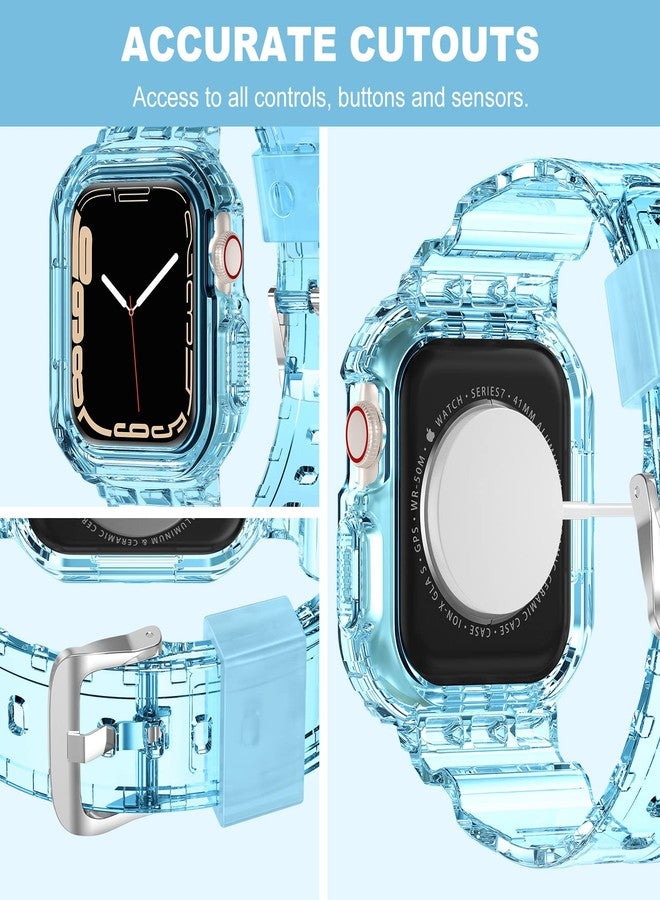 XYF Compatible for Crystal Clear Apple Watch Bands, 45mm 44mm 42mm Bumper Case for Men Women Jelly Sport Cover Strap for iWatch Ultra 3 2 Series 11 10 9 8 7 SE 6 5 4 3 (ClearBlue, 42/44/45) - Image 3