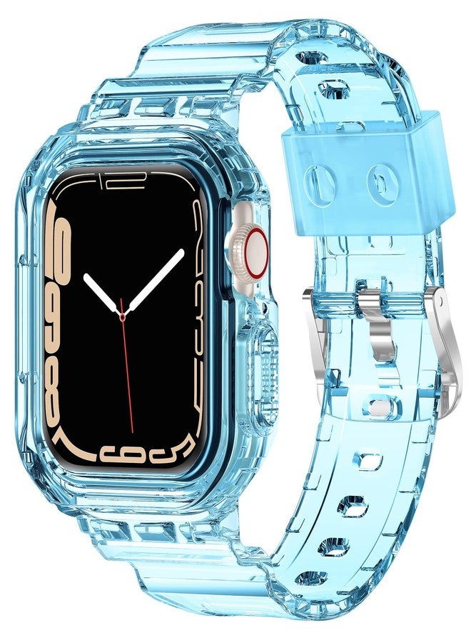XYF Compatible for Crystal Clear Apple Watch Bands, 45mm 44mm 42mm Bumper Case for Men Women Jelly Sport Cover Strap for iWatch Ultra 3 2 Series 11 10 9 8 7 SE 6 5 4 3 (ClearBlue, 42/44/45) - Image 1