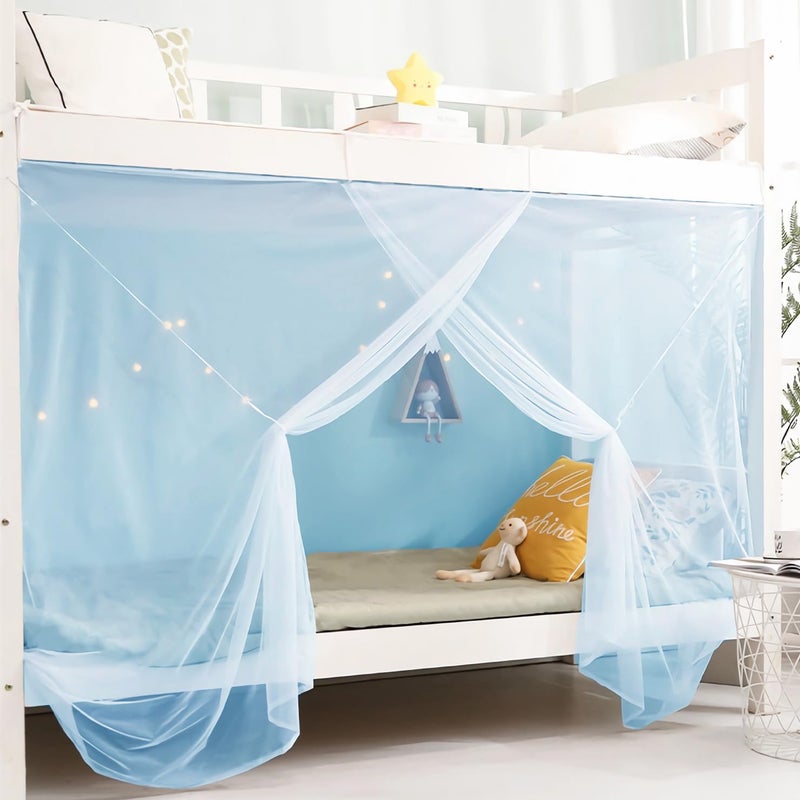 Eimilaly 8 Corner Bed Canopy Curtains for Girls Boys Bed Decor Dormitory Loft Camping Blue 18M Single Bed