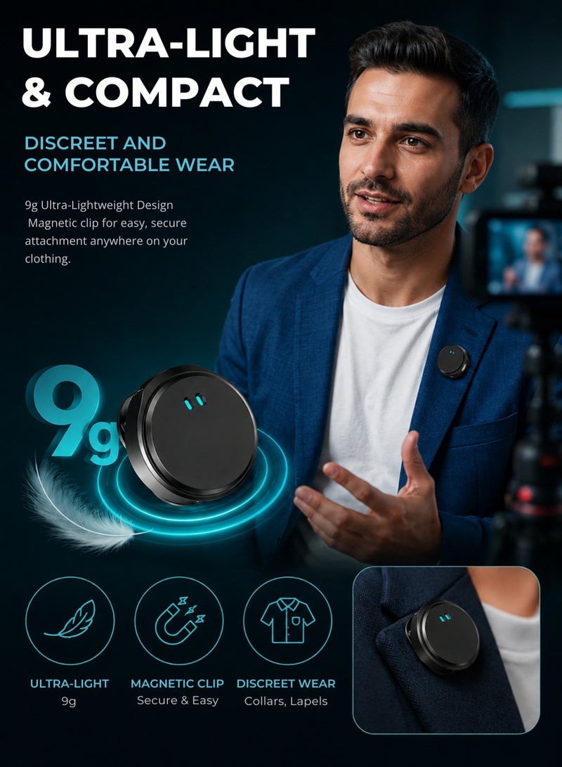 ستيلكور ميكروفون لاسلكي صغير الحجم لأجهزة iPhone/Android مزود بمنفذ USB-C (2 TX + 1 RX + محول Apple + علبة شحن) مع خاصية إلغاء الضوضاء وبطارية تدوم طويلاً لإجراء المقابلات وبث الفيديو وتسجيله. - Image 2
