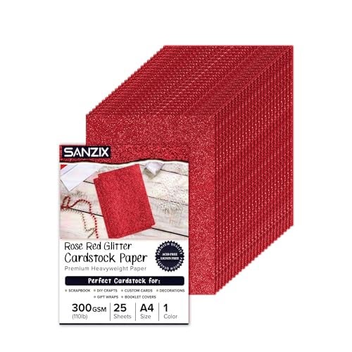 SANZIX 25 Sheets Red Glitter Cardstock Paper- 8.2"x11.7", 110lb 300 GSM, A4 Heavyweight Sparkle Glitter Paper | Red Card Stock Perfect for Cricut, Scrapbook, DIY Crafts, Christmas Gifts & Cards - Image 1