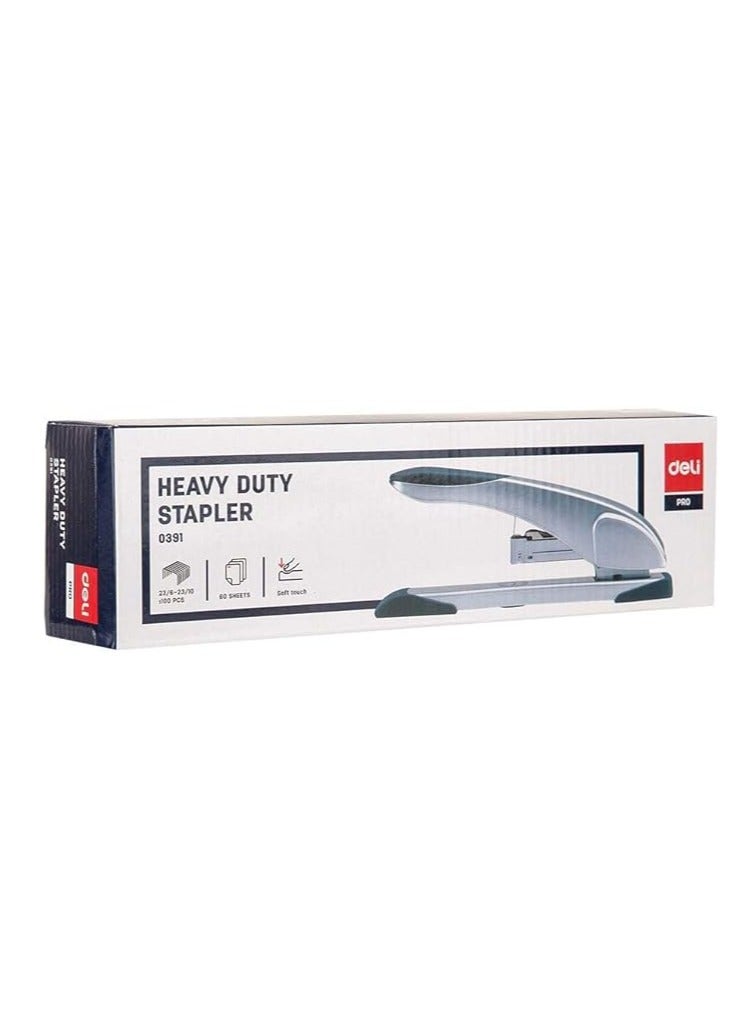 Deli Heavy-duty Stapler Long handle design | low-staple indicator | comfortable touch | anti-skid base E0391, Grey - Image 2