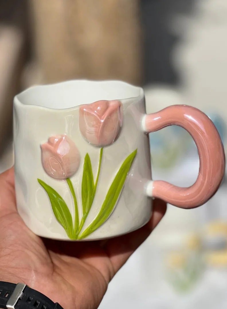 🌷✨ Tulip Relief Ceramic Mugs – Luxury in Every Detail ✨🌷 - Image 3