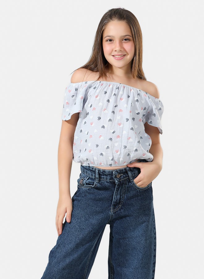 ريمينت بلوزة للبنات برسمة قلوب لبني  - Image 3