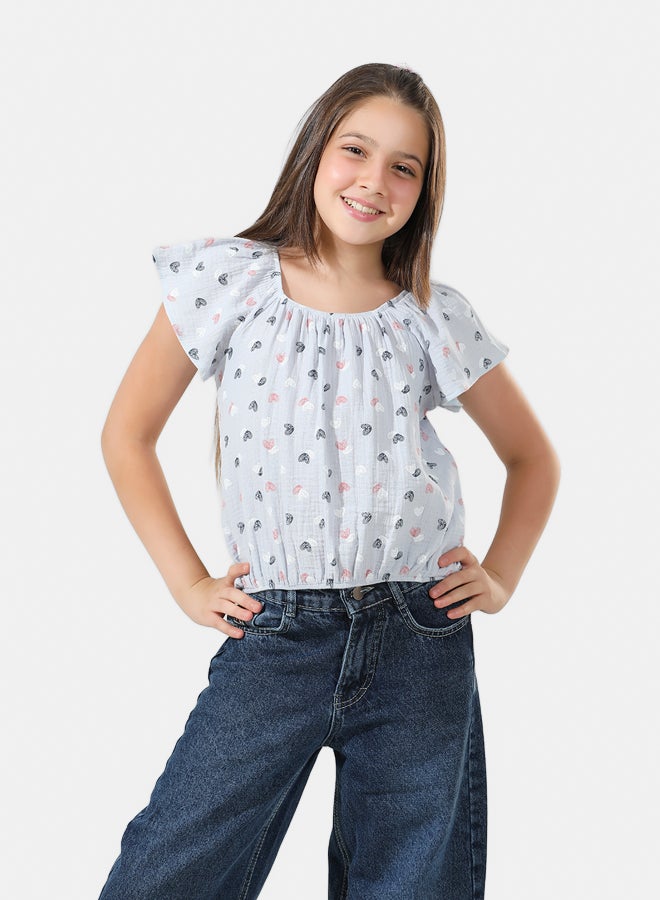 ريمينت بلوزة للبنات برسمة قلوب لبني  - Image 1