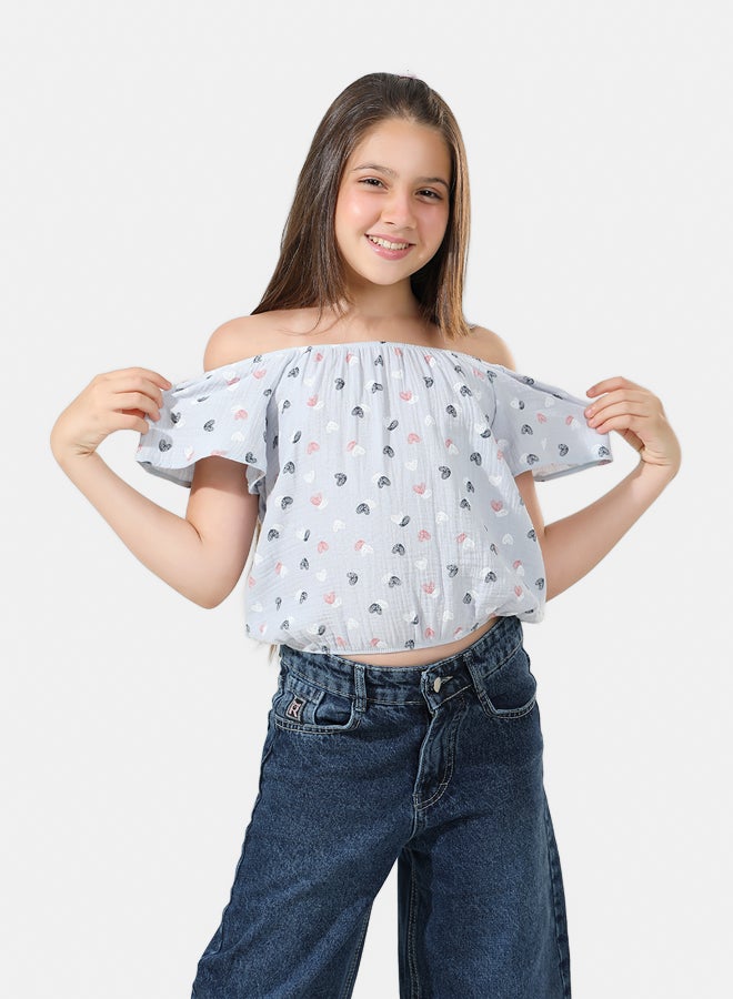 ريمينت بلوزة للبنات برسمة قلوب لبني  - Image 2