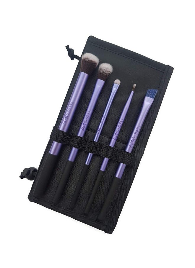 Puna Store - Synthetic Bristle Makeup Brush Set With Storage Pouch - Purple, 5 Pieces, Psrt5Pur - Image 1
