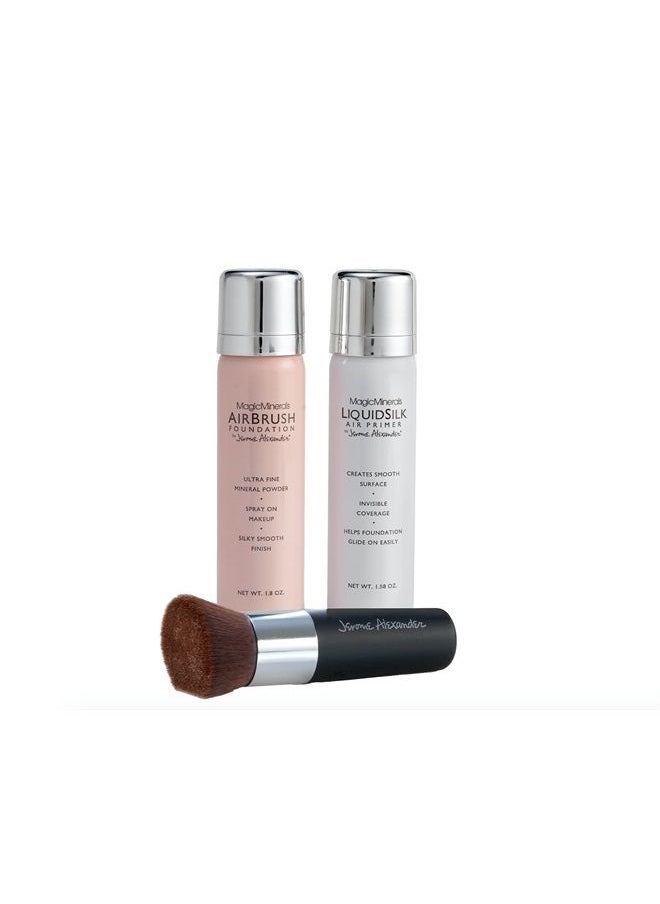 Jerome Alexander MagicMinerals AirBrush Foundation by Jerome Alexander – 3pc Spray Makeup Set with Anti-aging Ingredients for Smooth Radiant Skin (3 Piece Set, Medium)  - Image 1